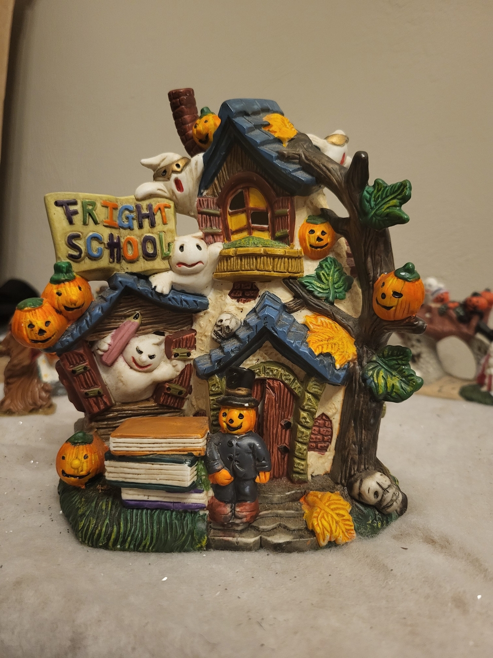 Vintage Spooky Hollow Lighted Porcelain Fright School Halloween Village 1998